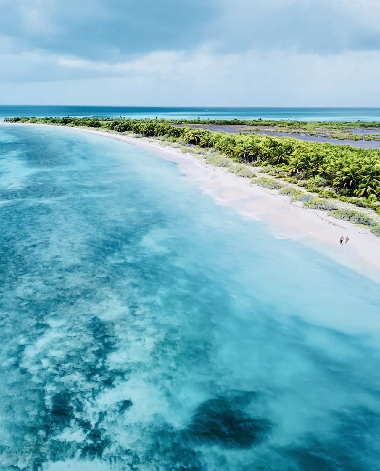 Stunning aerial view of turquoise Cozumel waters