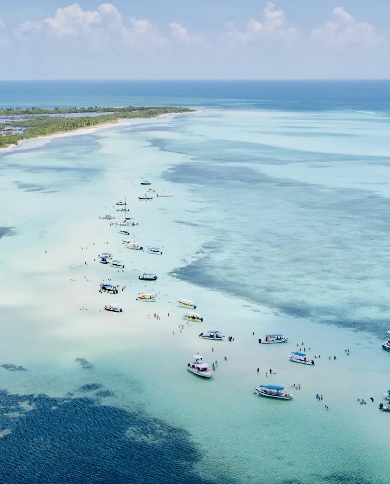 Aerial view of Passion Island (Isla Pasión) Cozumel - turquoise water and white sand beach