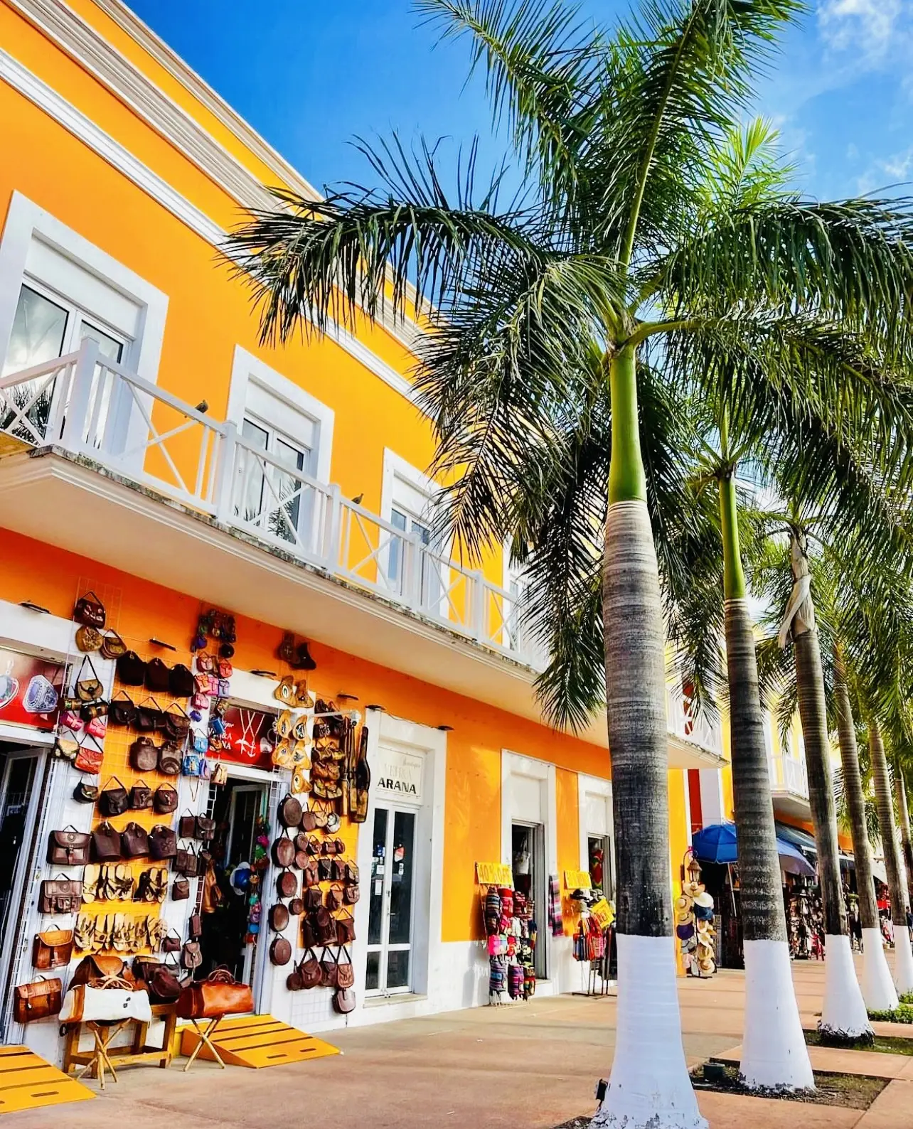 Downtown Cozumel near Punta Langosta pier - colorful shops and streets